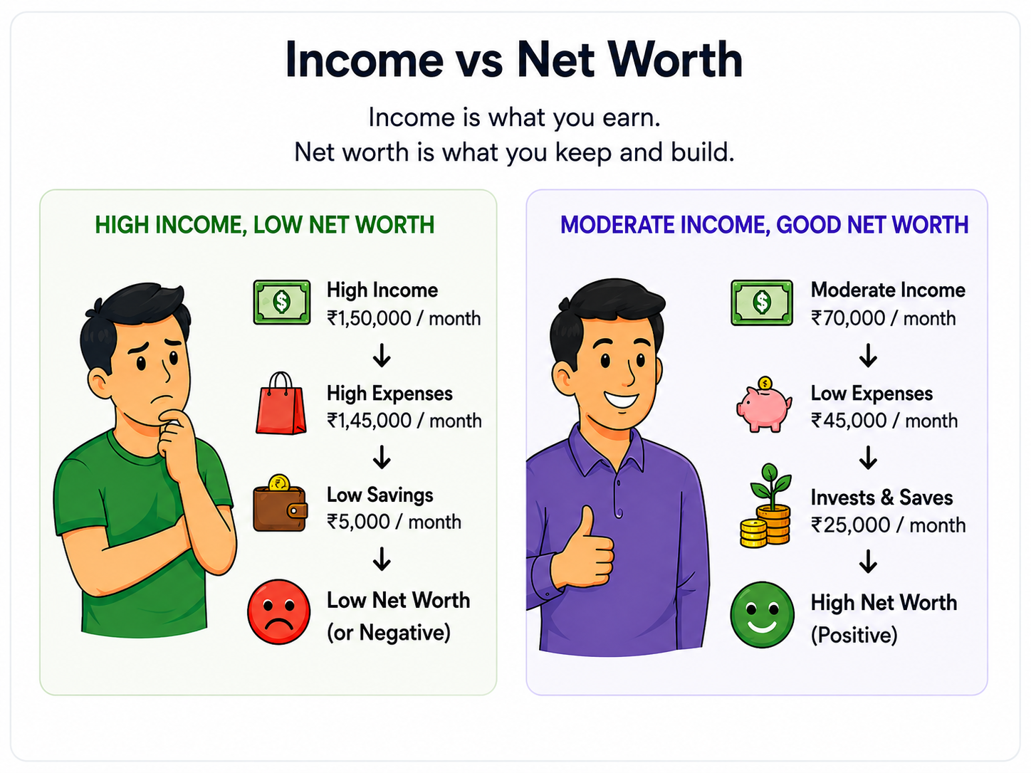 Income compared with net worth